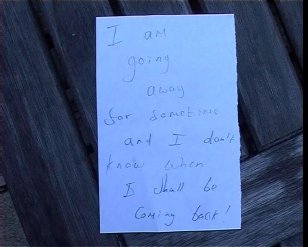 A note written by Tom Moore before he went missing.