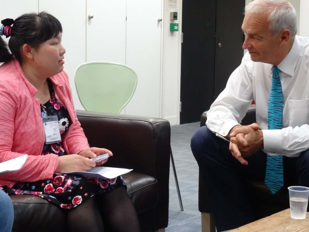 Shanna Lau discusses voting and accessibility with Channel 4 news anchor Jon Snow